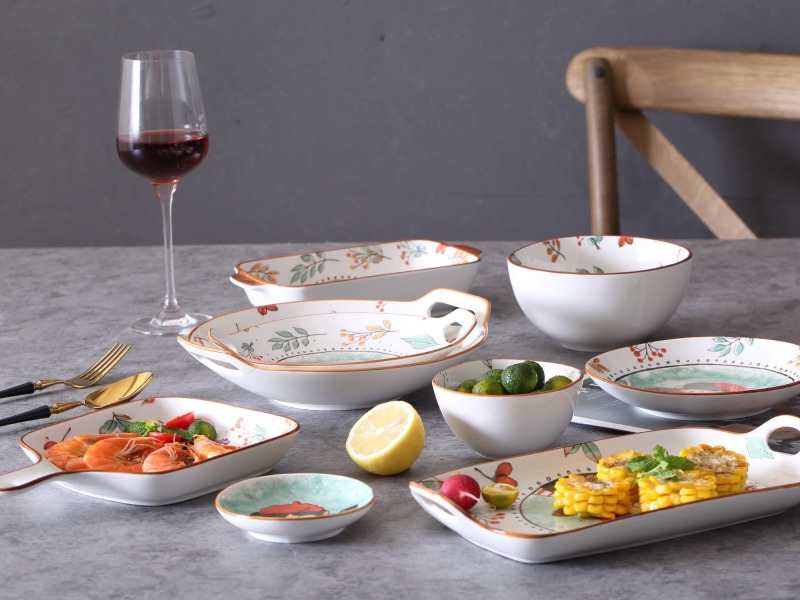 Ceramic Tableware 10" Round Plate With Double Handle Little Girl Pattern Fairytale Forest Dinnerware For Family Hotel Restaurant