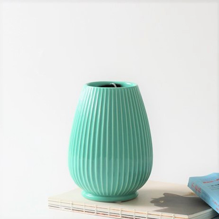 Nordic Minimalist Style Cyan Round Ceramic Vase Home Art Decor Vertical Grain Flower Vase Hotel Restaurant Wedding Decoration
