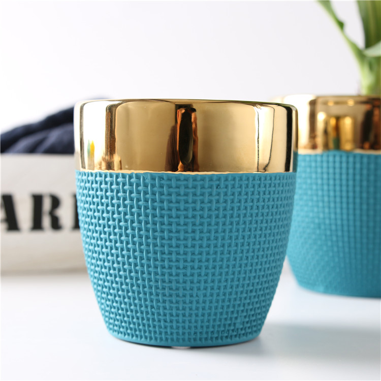 Hessian Embossed Modern Luxury Hotel Ornaments High Quality Ceramic Flower Pots for Wedding Decoration