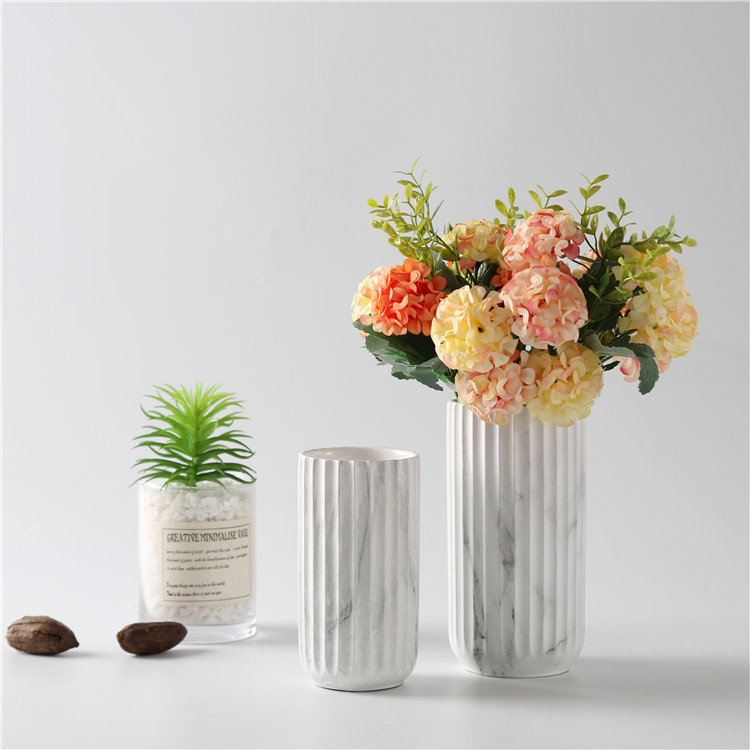 Modern Marble Ceramic Vase Vertical Grain White Wedding Decorative Vases Craft Gift Home Restaurant Hotel Decoration