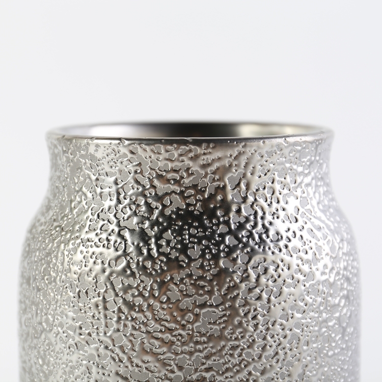 Fashion Luxury Silver Flower Vase Ceramic Vase Round Shape Tabletop Vase European Style Home Restaurant Wedding Hotel Decoration