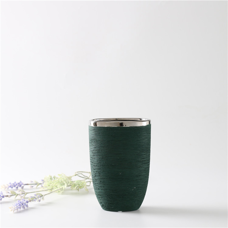 Dark Green Ceramic Flower Vase Hotel Decorative Tabletop Vase Modern Plating Vase Home Restaurant Decoration