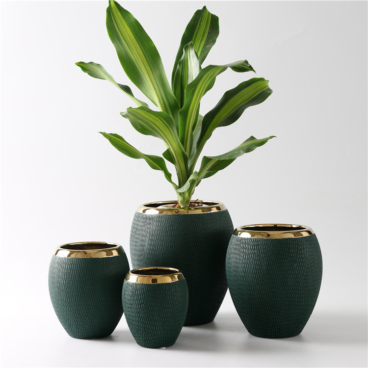 Factory Modern Custom Logo Indoor Outdoor Decorative Dark Green Ceramic Indoor Planters