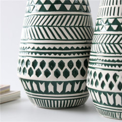 Classic Green Geometric Patterns Ceramic Vase Hotel Decorative Flower Vase Indoor Home Restaurant Decoration