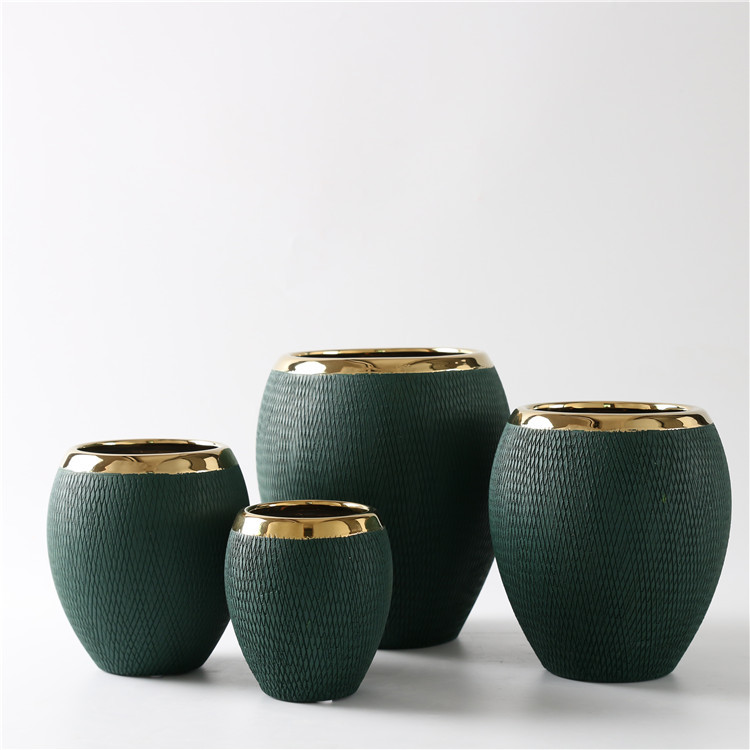 Fashionable Dark Green and Silver Style High Quality Flower Bonsai Pot Ceramic Pottery with Low Price