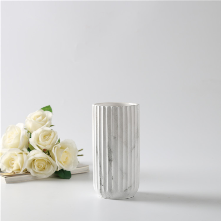 Modern Marble Ceramic Vase Vertical Grain White Wedding Decorative Vases Craft Gift Home Restaurant Hotel Decoration
