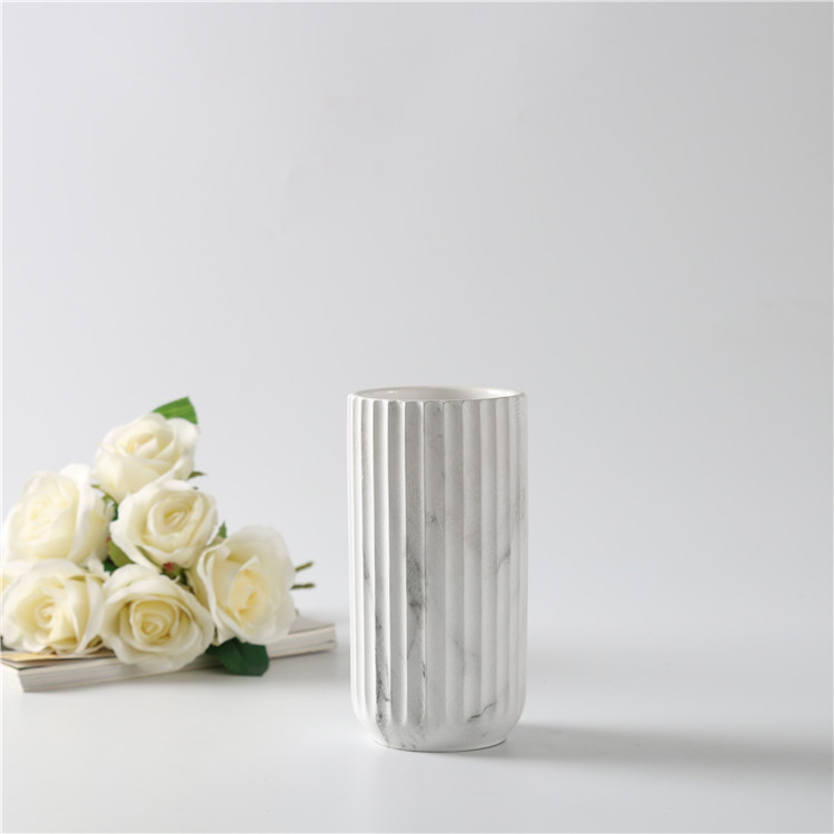 Modern Marble Ceramic Vase Vertical Grain White Wedding Decorative Vases Craft Gift Home Restaurant Hotel Decoration