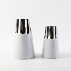 Nordic Modern Style White Ceramic Flower Vase Classic Silver Plating Decorative Vase Home Restaurant Wedding Hotel Decoration
