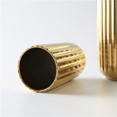 Modern Vertical Grain Ceramic Vase Gold Plating Hotel Decorative Flower Vase Indoor Home Restaurant Decoration