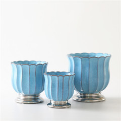 Amazon Hot Sale Sliver and Blue Decor Ceramic Flower Pot Set Nordic Style Wholesale Pot for Flower