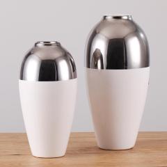 Modern Simple White Ceramic Vase Indoor Tabletop Flower Vase Silver Plating Vases Home Hotel Restaurant Wedding Decoration
