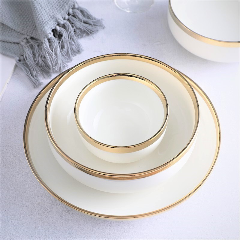 White Small Round Dish 9 cm Ceramic Dinner Dish Gold-plating Porcelain Tableware Modern Family Hotel Restaurant Dinnerware