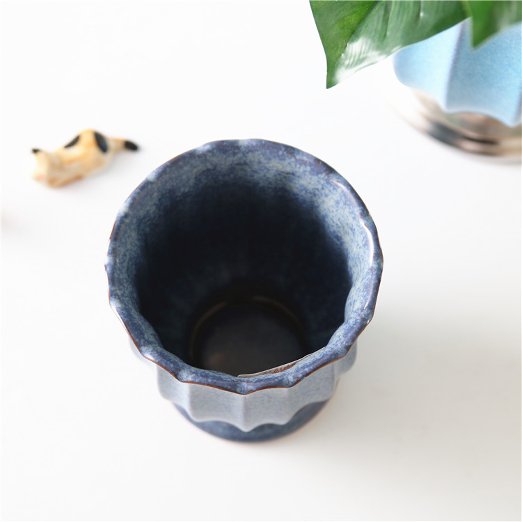 Amazon Hot Sale Sliver and Blue Decor Ceramic Flower Pot Set Nordic Style Wholesale Pot for Flower