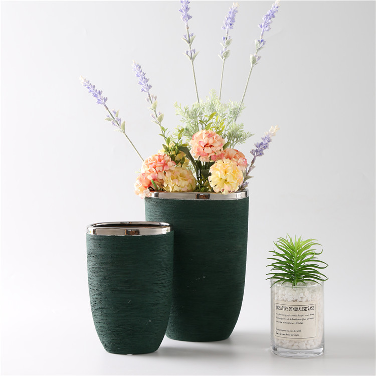 Dark Green Ceramic Flower Vase Hotel Decorative Tabletop Vase Modern Plating Vase Home Restaurant Decoration