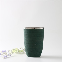 Dark Green Ceramic Flower Vase Hotel Decorative Tabletop Vase Modern Plating Vase Home Restaurant Decoration