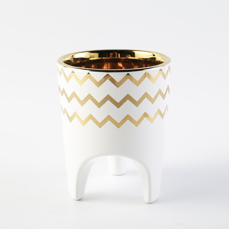 White Flower Pot Gold Rim Decor Indoor Outdoor Decor Succulent Planter Flowerpot Set Small Flowerpot