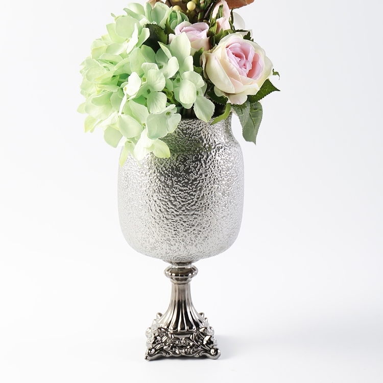Fashion Luxury Silver Flower Vase Ceramic Vase Round Shape Tabletop Vase European Style Home Restaurant Wedding Hotel Decoration