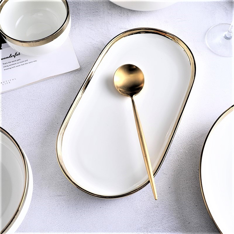 White Small Round Dish 9 cm Ceramic Dinner Dish Gold-plating Porcelain Tableware Modern Family Hotel Restaurant Dinnerware