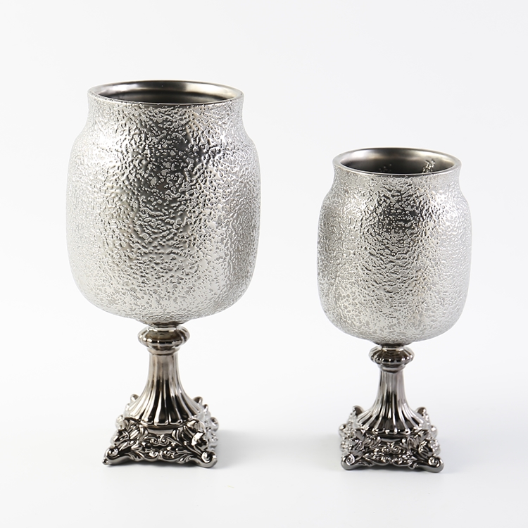 Fashion Luxury Silver Flower Vase Ceramic Vase Round Shape Tabletop Vase European Style Home Restaurant Wedding Hotel Decoration