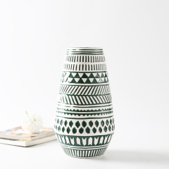 Classic Green Geometric Patterns Ceramic Vase Hotel Decorative Flower Vase Indoor Home Restaurant Decoration