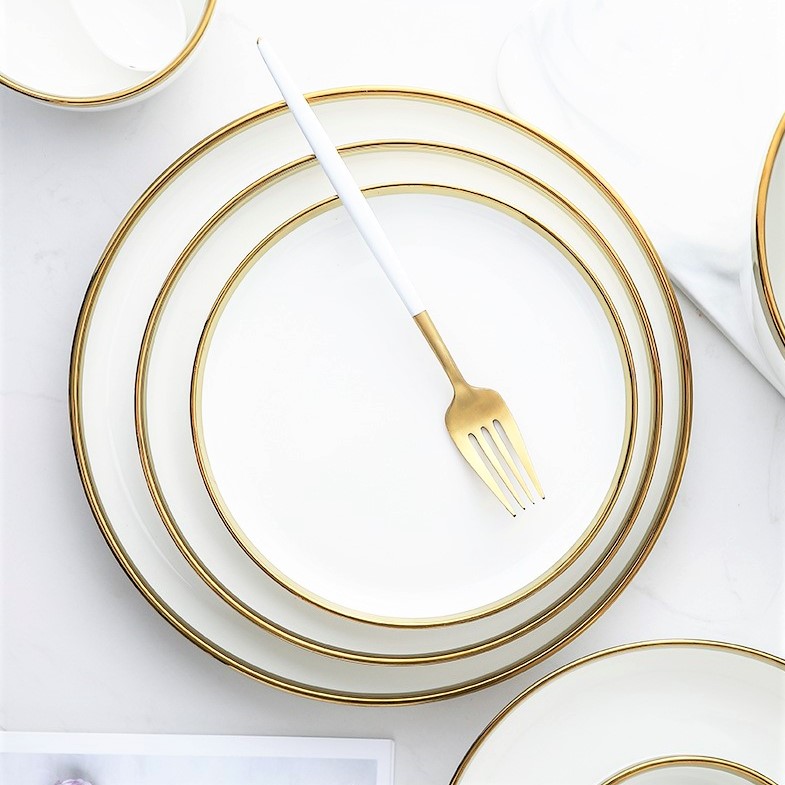White Small Round Dish 9 cm Ceramic Dinner Dish Gold-plating Porcelain Tableware Modern Family Hotel Restaurant Dinnerware