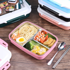 3-cell 304 stainless steel travel portable office worker lunch box student compartment insulation lunch box set meal
