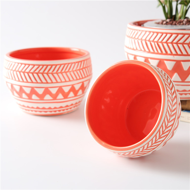 Tribal Style Ceramic Flower Pots Wholesale Hand Painted Flowerpot Set