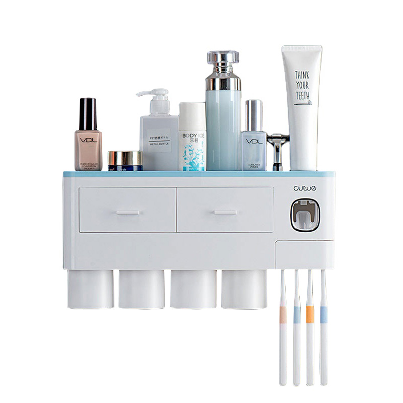 Bathroom accessories Fashion bathroom storage rack household accessories magnetic toothbrush holder with toothpaste dispenser