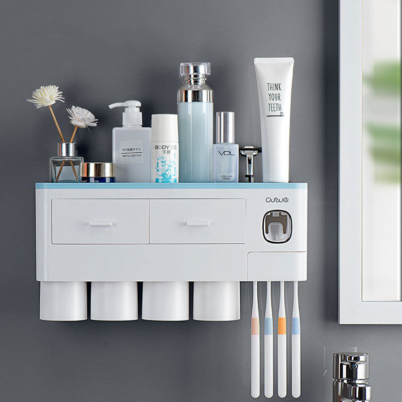 Bathroom accessories Fashion bathroom storage rack household accessories magnetic toothbrush holder with toothpaste dispenser
