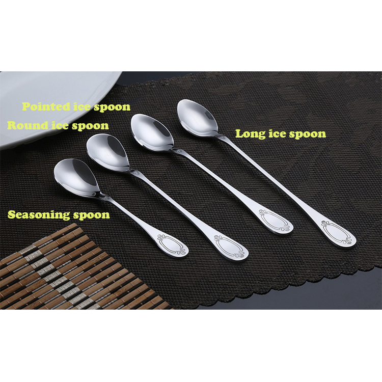 China stainless steel tableware pattern long handle ice cream tea spoon