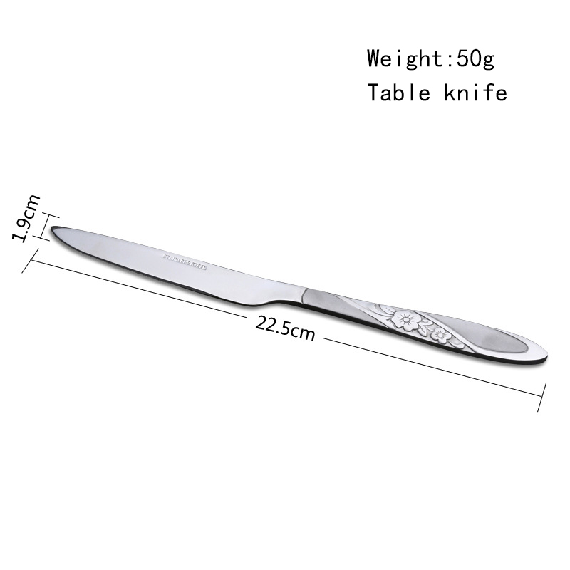 High quality cheap Western food steak home hotel table knives set stainless steel with rose pattern