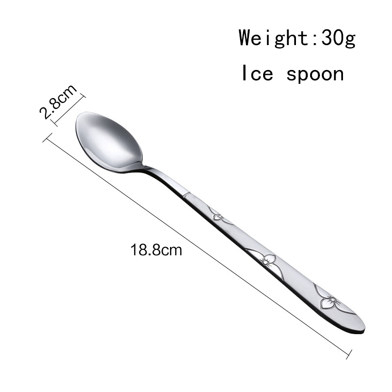 Afternoon Tea Coffee Shop Silver Mirror Elegant Stainless Steel Metal Cutlery Set Ice Spoon