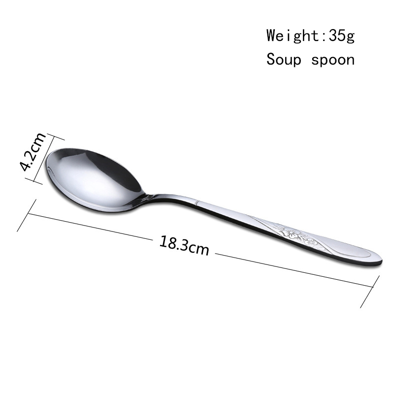 Stainless steel simple hotel home restaurant tableware soup spoon with rose pattern