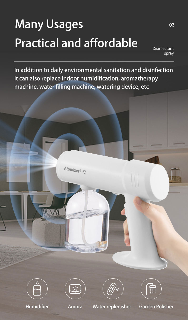Cross-border nano blue light spray disinfection gun charging spray disinfection machine wireless spray gun wireless disinfection