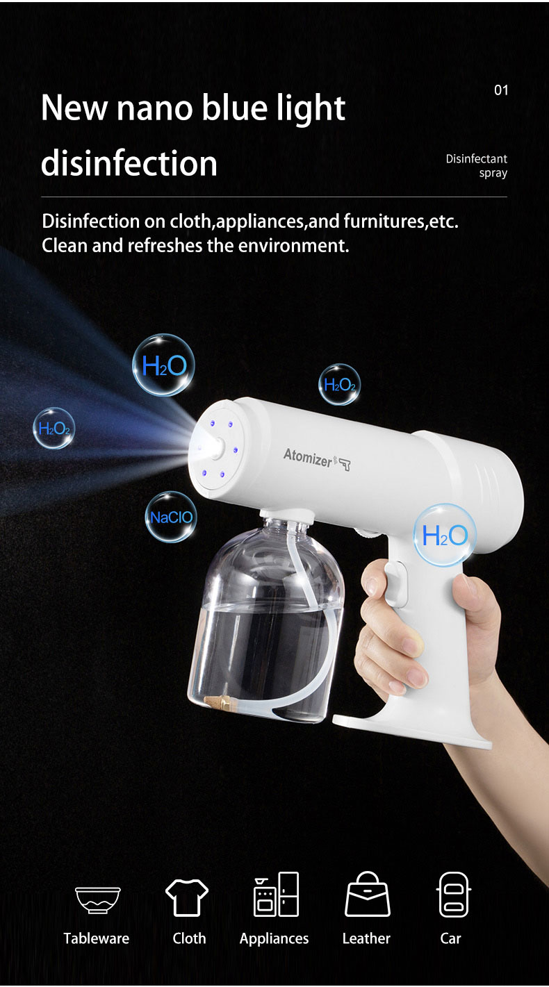 Cross-border nano blue light spray disinfection gun charging spray disinfection machine wireless spray gun wireless disinfection