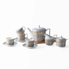 Nordic Luxury Gold Line Ceramic Coffee Cup Tea Cup And Saucer 11 Pcs Afternoon Tea Set