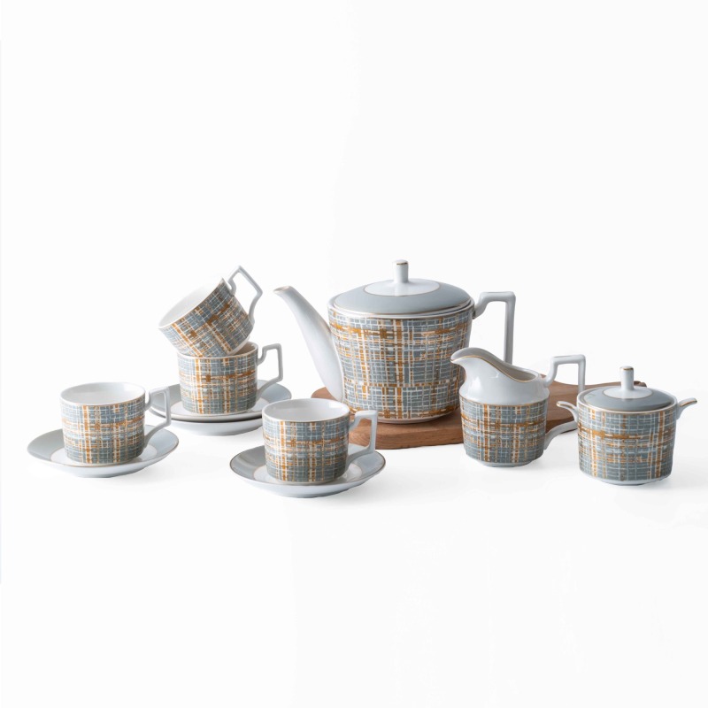 Nordic Luxury Gold Line Ceramic Coffee Cup Tea Cup And Saucer 11 Pcs Afternoon Tea Set