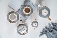 Nordic Luxury Textile Pattern Ceramic Coffee Cup Tea Cup And Saucer 11 Pcs Afternoon Tea Set