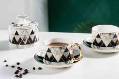 Modern Marble Pattern Golden Handle Ceramic Coffee Cup Tea Cup And Saucer 11 Pcs Afternoon Tea Set