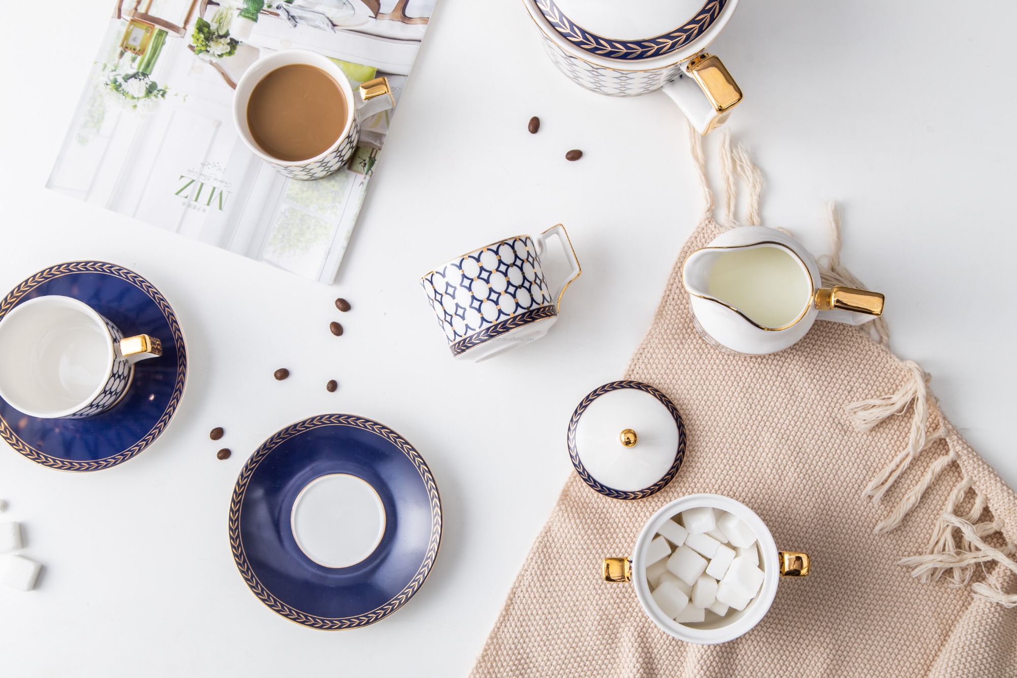 Modern Style Luxury Ceramic Coffee Cup Tea Cup And Saucer 11 Pcs Afternoon Tea Gift Set