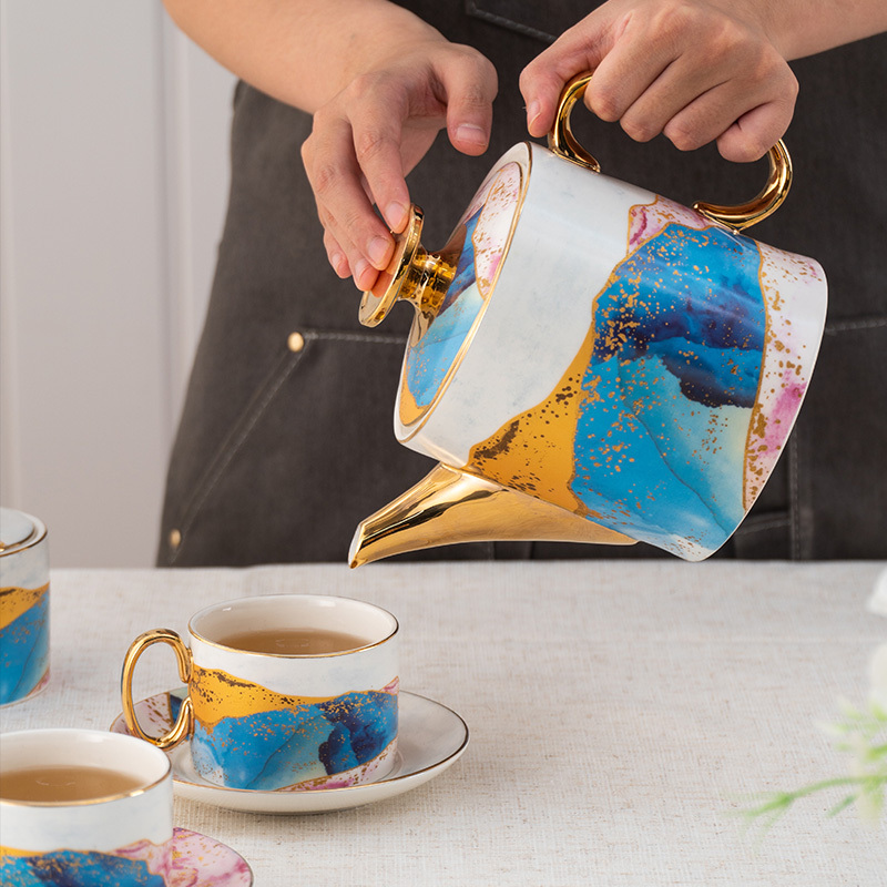Nordic Luxury Art Design Ceramic Coffee Cup Tea Cup And Saucer 11 Pcs Afternoon Tea Gift Set