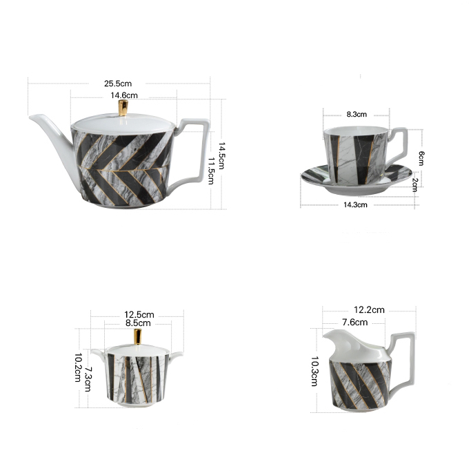 Nordic Marble Gold Plating Ceramic Coffee Cup Tea Cup And Saucer 11 Pcs Home Cafe Gift Set