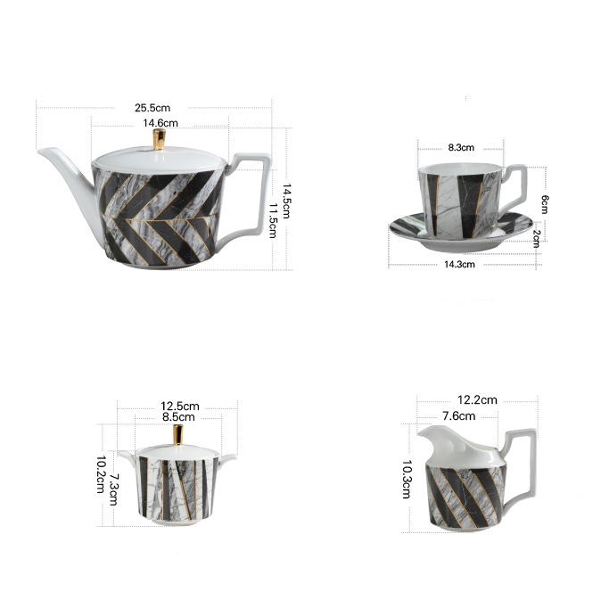 Nordic Marble Gold Plating Ceramic Coffee Cup Tea Cup And Saucer 11 Pcs Home Cafe Gift Set