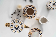 European Royal Design Gold Plating Ceramic Coffee Cup Tea Cup And Saucer 11 Pcs Home Cafe Gift Set