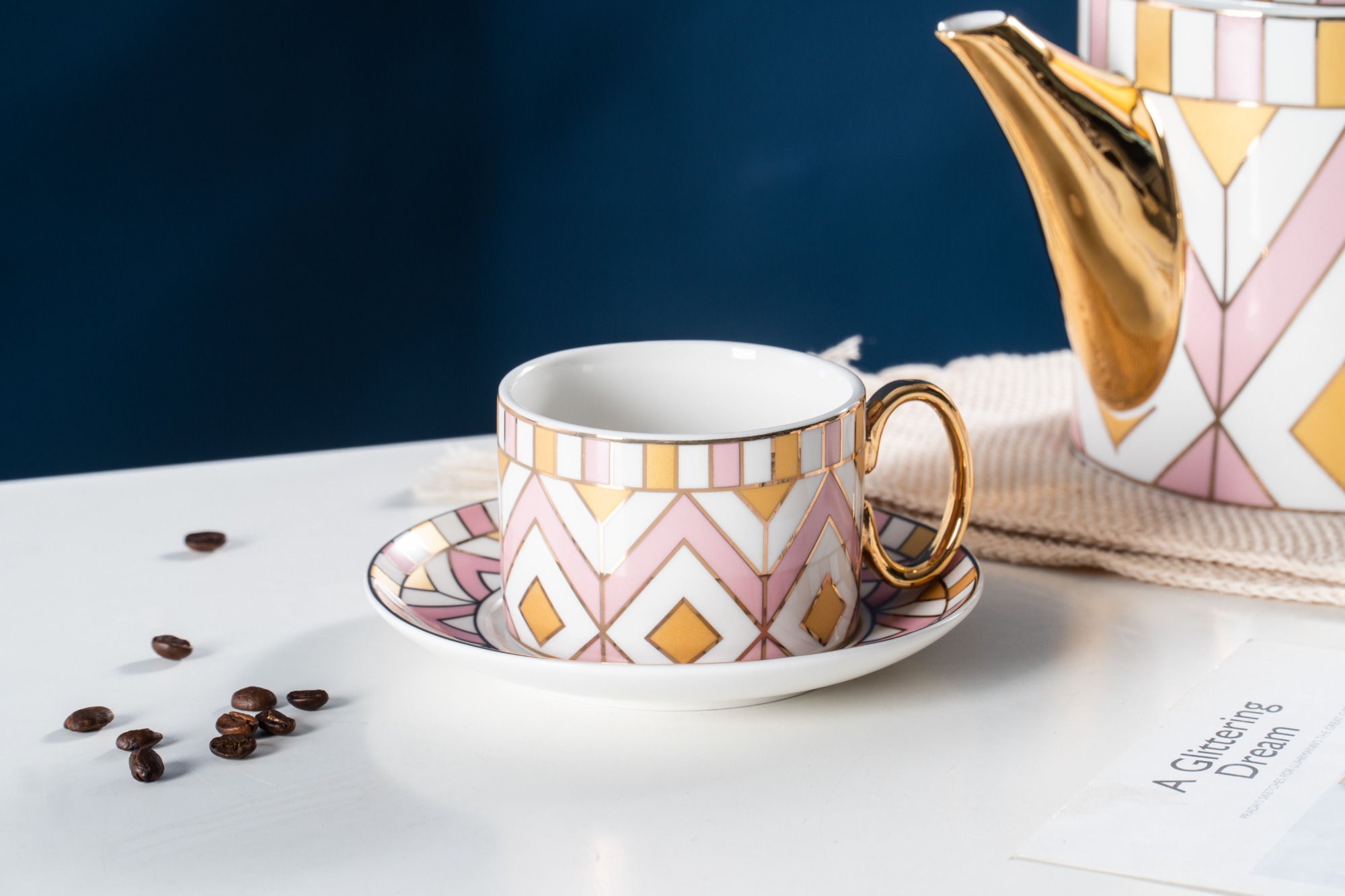 European Luxury Golden Handle Ceramic Coffee Cup Tea Cup And Saucer 11 Pcs Home Cafe Gift Set