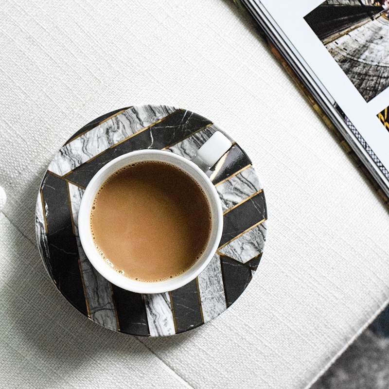 Nordic Marble Gold Plating Ceramic Coffee Cup Tea Cup And Saucer 11 Pcs Home Cafe Gift Set