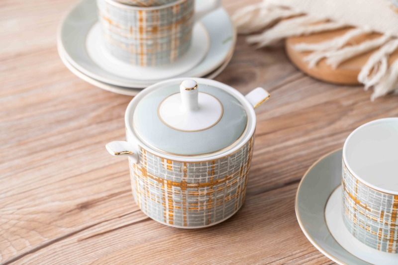 Nordic Luxury Gold Line Ceramic Coffee Cup Tea Cup And Saucer 11 Pcs Afternoon Tea Set