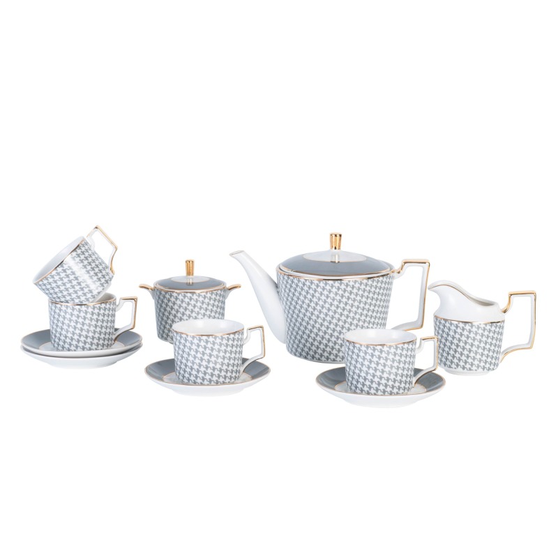 Nordic Luxury Textile Pattern Ceramic Coffee Cup Tea Cup And Saucer 11 Pcs Afternoon Tea Set