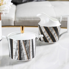 Nordic Marble Gold Plating Ceramic Coffee Cup Tea Cup And Saucer 11 Pcs Home Cafe Gift Set