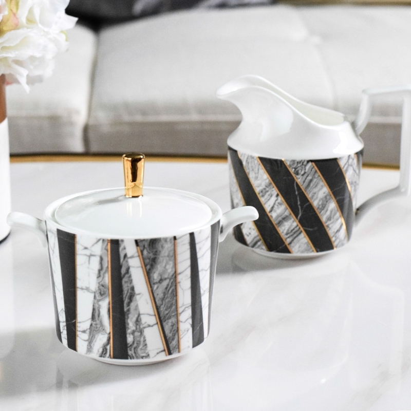 Nordic Marble Gold Plating Ceramic Coffee Cup Tea Cup And Saucer 11 Pcs Home Cafe Gift Set